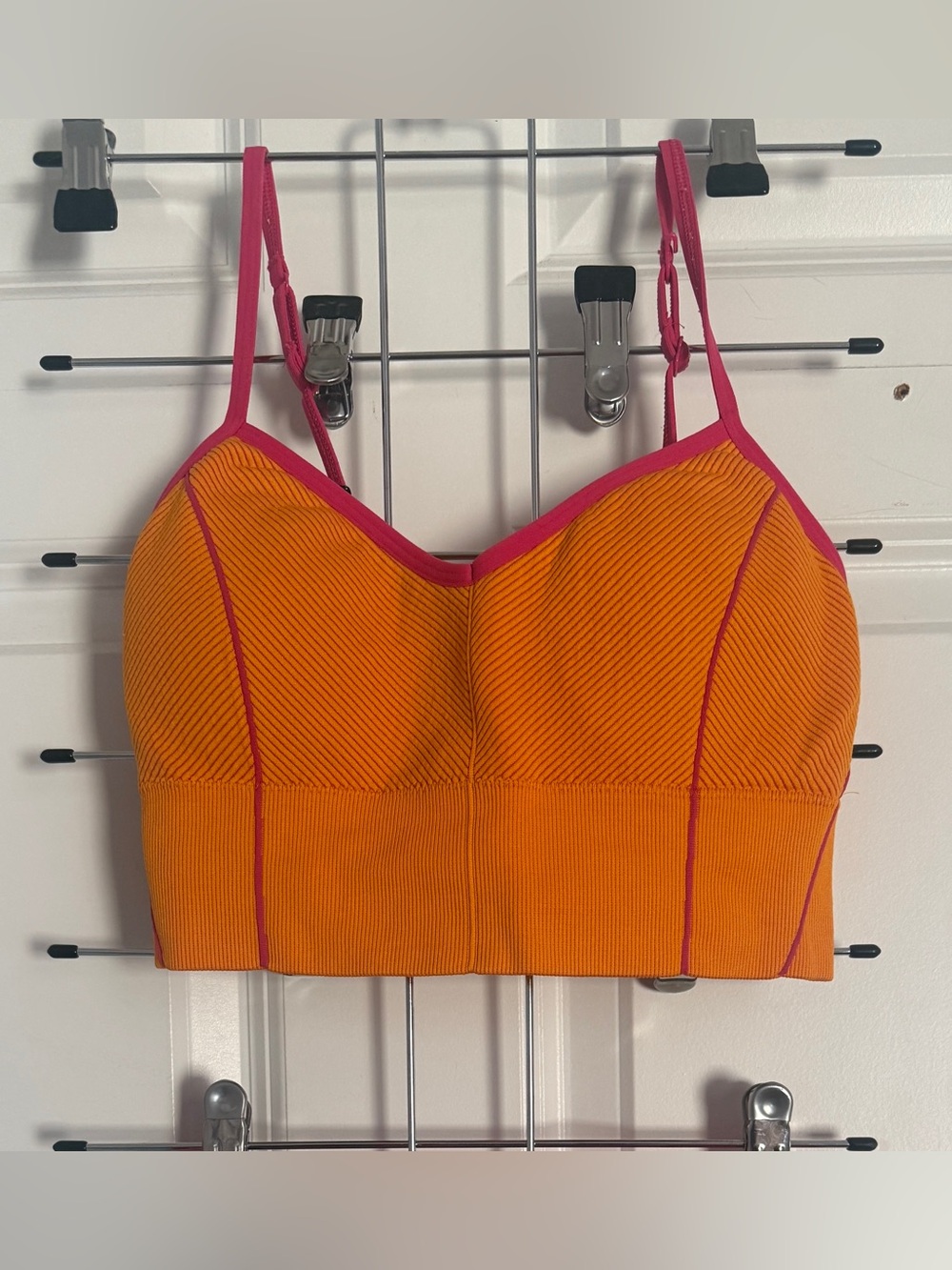 aerie Orange Ribbed Bralette with Pink Trim
